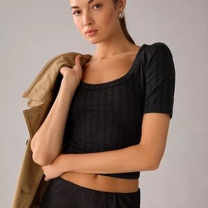 ANTHROPOLOGIE PILCRO POINTELLE SCOOP-NECK TEE BLACK WOMEN'S SMALL